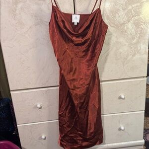 Rust Satin Slip Dress DB Stuido